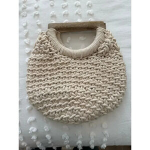 Crochet‎ Macrame Neutral Cream Boho
Handbag Small Purse Wooden Handles
